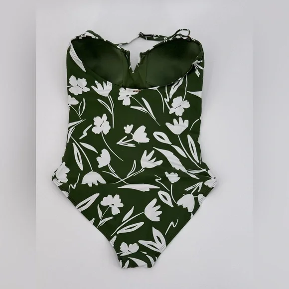 Anne Cole Green Floral Halter One-Piece Swimsuit Ruched Summer Swimwear Size 16 - Picture 3 of 15